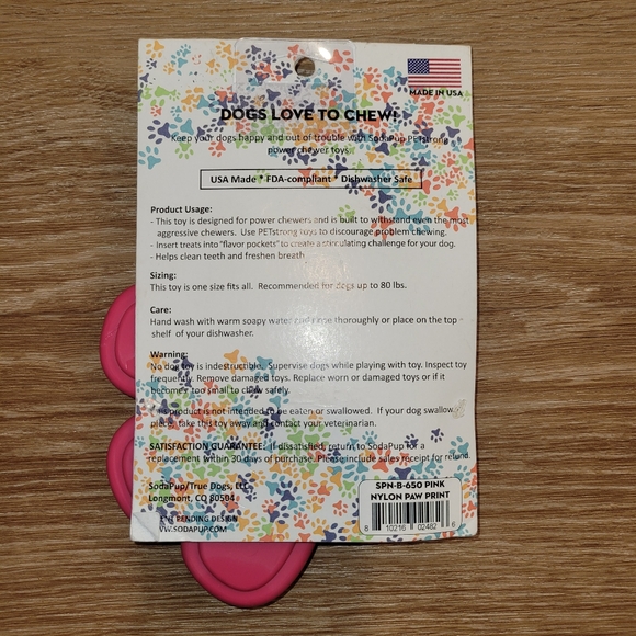 SodaPup Paw Print Power Chewer Dog Toy Pink New - Picture 5 of 9